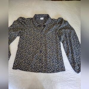 JDY Navy Floral Blouse with Long Sleeves